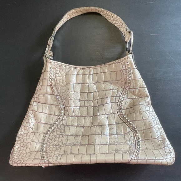 Raviani Croc Embossed Leather Cream w/Silver Swarovski Crystals - Picture 12 of 16